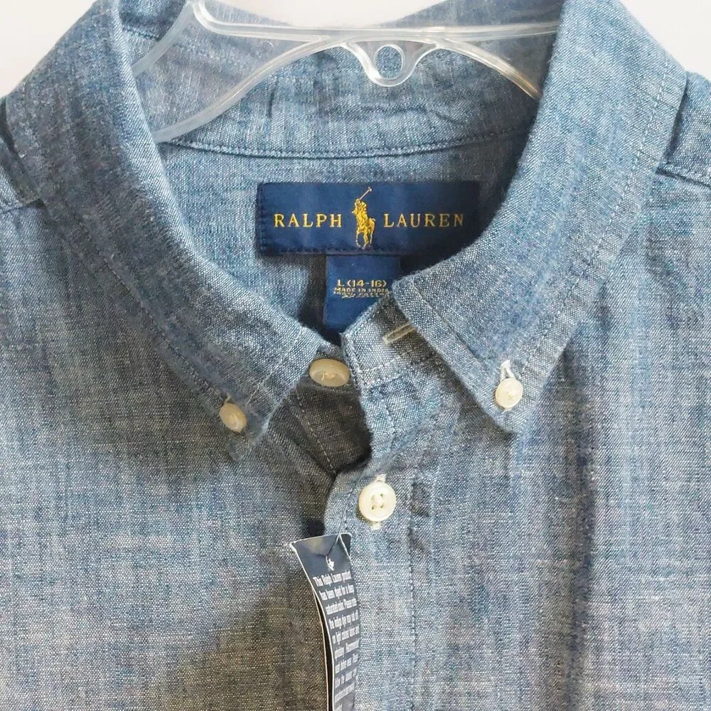 Ralph Lauren Boys Size Large (16/18) Chambray Button Down Long Sleeve Shirt NEW!